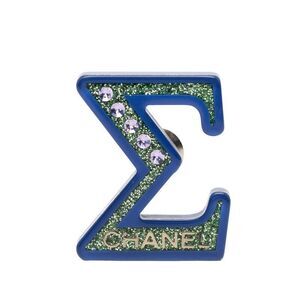 Chanel Logo Silver Blue Green Metal Plastic Rhinestone Women's Chanel